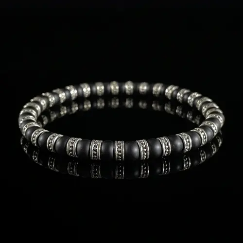 Matte Vintage Black Onyx Beaded Bracelet（6mm）