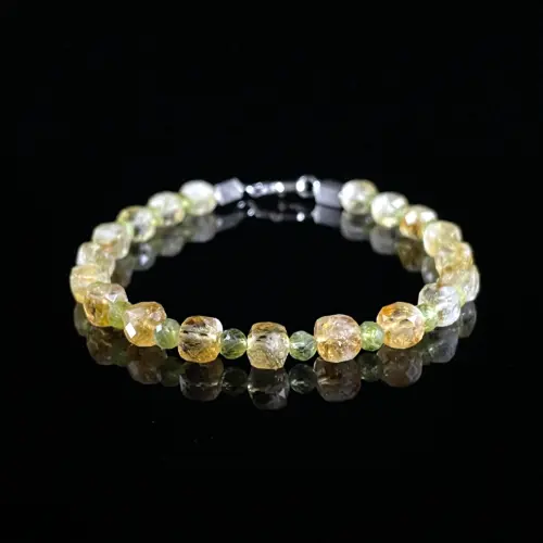 4mm Peridot & 6mm Citrine Mixed Faceted Steel Wire Bracelet